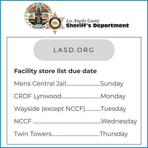 LASD Facility Commissary Schedule